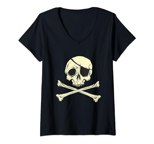 Damen Pirat totenkopf jolly roger piraten flagge T-Shirt mit V-Ausschnitt von Pirat totenkopf jolly roger piraten flagge