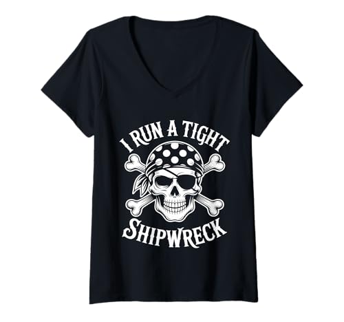 Damen Ich laufe durch EIN enges Schiffswrack T-Shirt mit V-Ausschnitt Damen Ich laufe durch EIN enges Schiffswrack T-Shirt mit V-Ausschnitt von Pirate Humor Skull Nautical Seafaring Wit