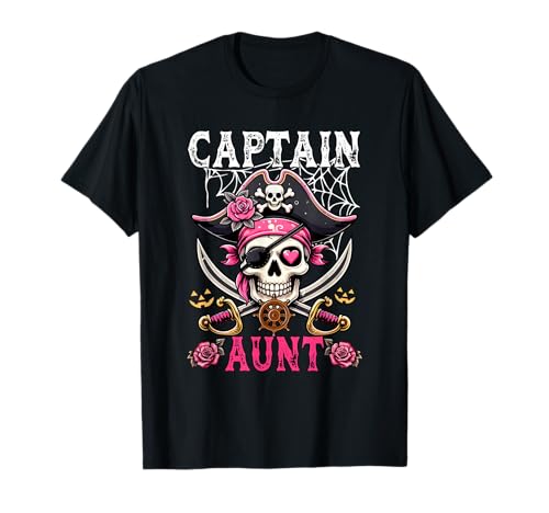 Captain Aunt Halloween Skull As Pirate Floral Cute Women T-Shirt von Pirate Lover Halloween Costume