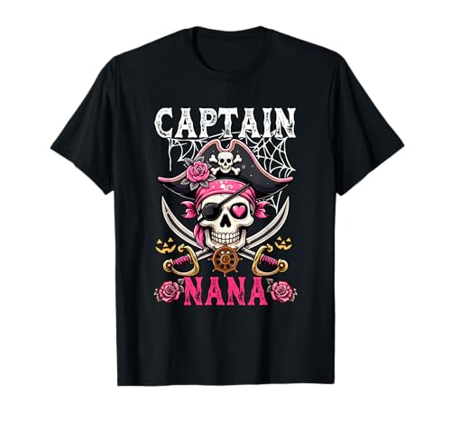 Captain Nana Halloween Skull As Pirate Floral Cute Women T-Shirt von Pirate Lover Halloween Costume