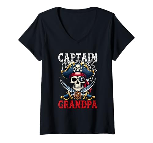 Damen Captain Grandpa Halloween Horror Skull As Pirate Costume Men T-Shirt mit V-Ausschnitt von Pirate Lover Halloween Costume