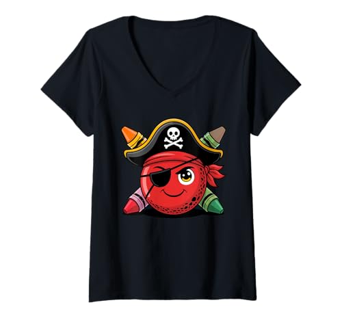 Damen School Pirate Squad Mädchen Kinder Back to School Kindergarten T-Shirt mit V-Ausschnitt Damen School Pirate Squad Mädchen Kinder Back to School Kindergarten T-Shirt mit V-Ausschnitt von Pirate School Apple Teacher Kids School Crew Fun