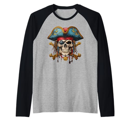 Piraten-Totenkopf-Halloween-Kostüm, Herren, Damen, Jungen, Mädchen, Teenager Raglan von Pirate Skull Halloween Costume Shirt