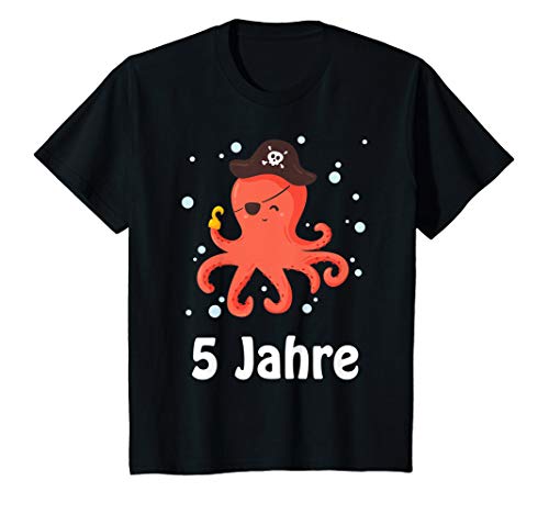 Kinder 5 Jahre alt Kindergeburtstag Krake Totenkopf Pirat Kostüm T-Shirt von Piraten Geschenk zum 5. Geburtstag