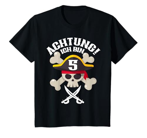 Kinder Pirat 5 Jahre Achtung Ich bin 5 - 5. Geburtstag Jungen T-Shirt von Piraten Jungs Mädchen Kindergeburtstag Geschenke