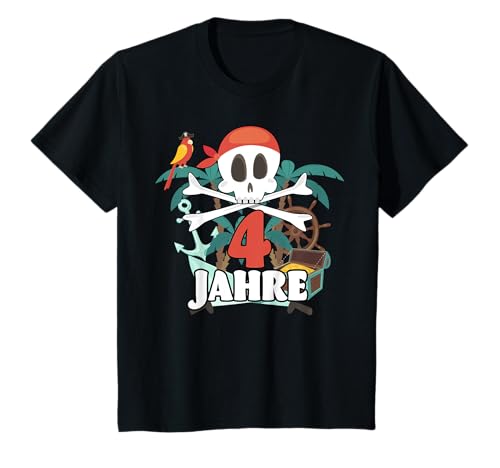 Kinder Geburtstags 4 Jahre Totenkopf Pirat Kostüm Junge T-Shirt von Piraten Shirts zum 4. Geburtstag Geschenk