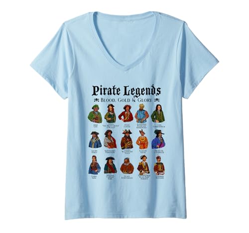Damen Berühmte historische Piraten T-Shirt mit V-Ausschnitt Damen Berühmte historische Piraten T-Shirt mit V-Ausschnitt von Piraten und Seeräuber Designs
