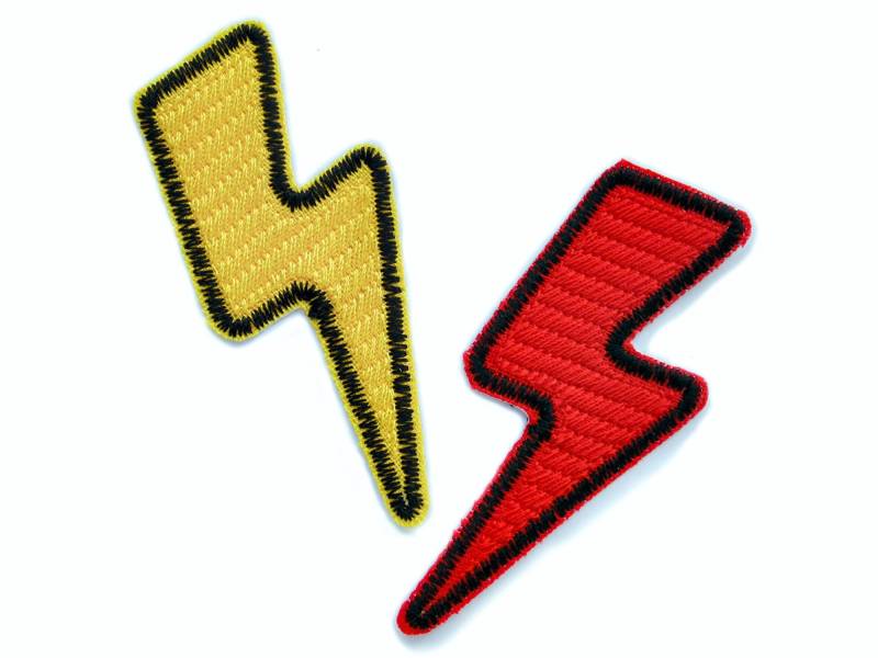 2 Aufnäher Blitz Gestickt Bügelbild, 7x3 cm, Pfeil Aufbügler Rot/Gelb, Mini Flicken Zum Aufbügeln von Piratenbande