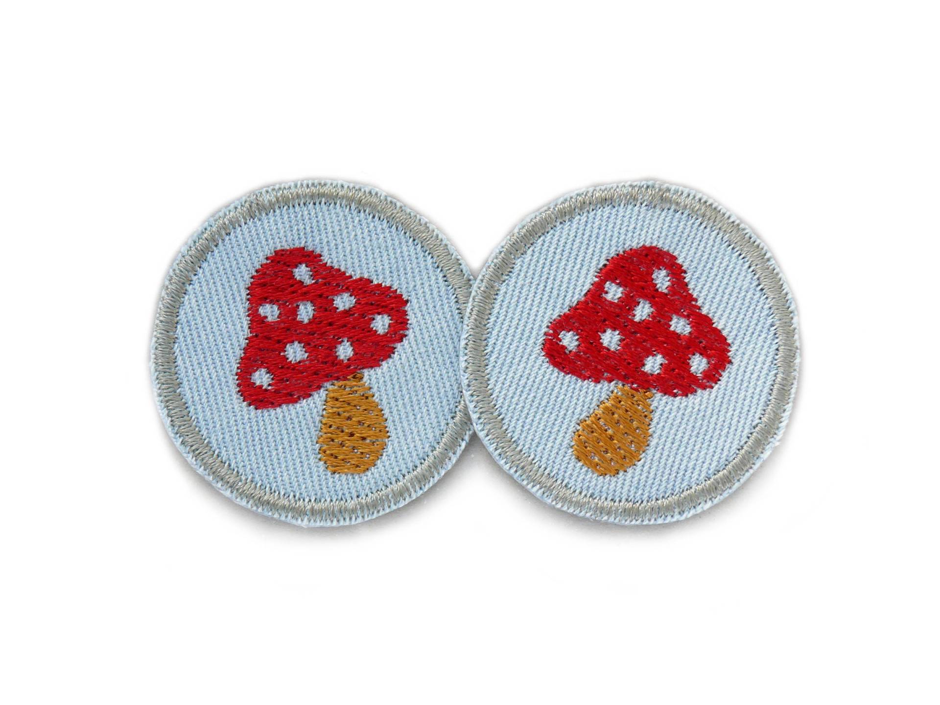 2 Mini Aufnäher Fliegenpilz, Bügelbilder Rote Pilze , 4 cm, Jeansflicken Aufbügler von Piratenbande