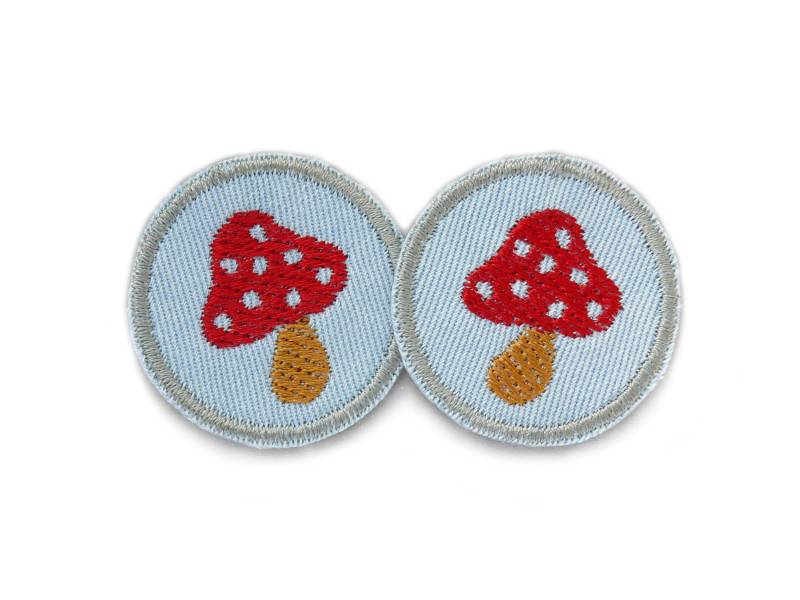 2 Mini Aufnäher Fliegenpilz, Bügelbilder Rote Pilze , 4 cm, Jeansflicken Aufbügler von Piratenbande