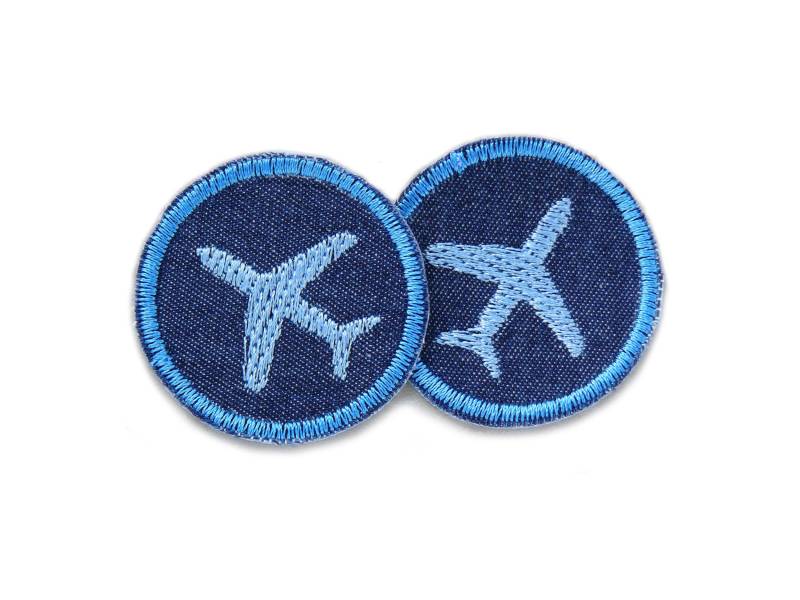 2 Mini Jeansflicken Flugzeug, 4 cm, Bügelflicken Gestickt, Flicken Zum Aufbügeln Für Kinder von Piratenbande