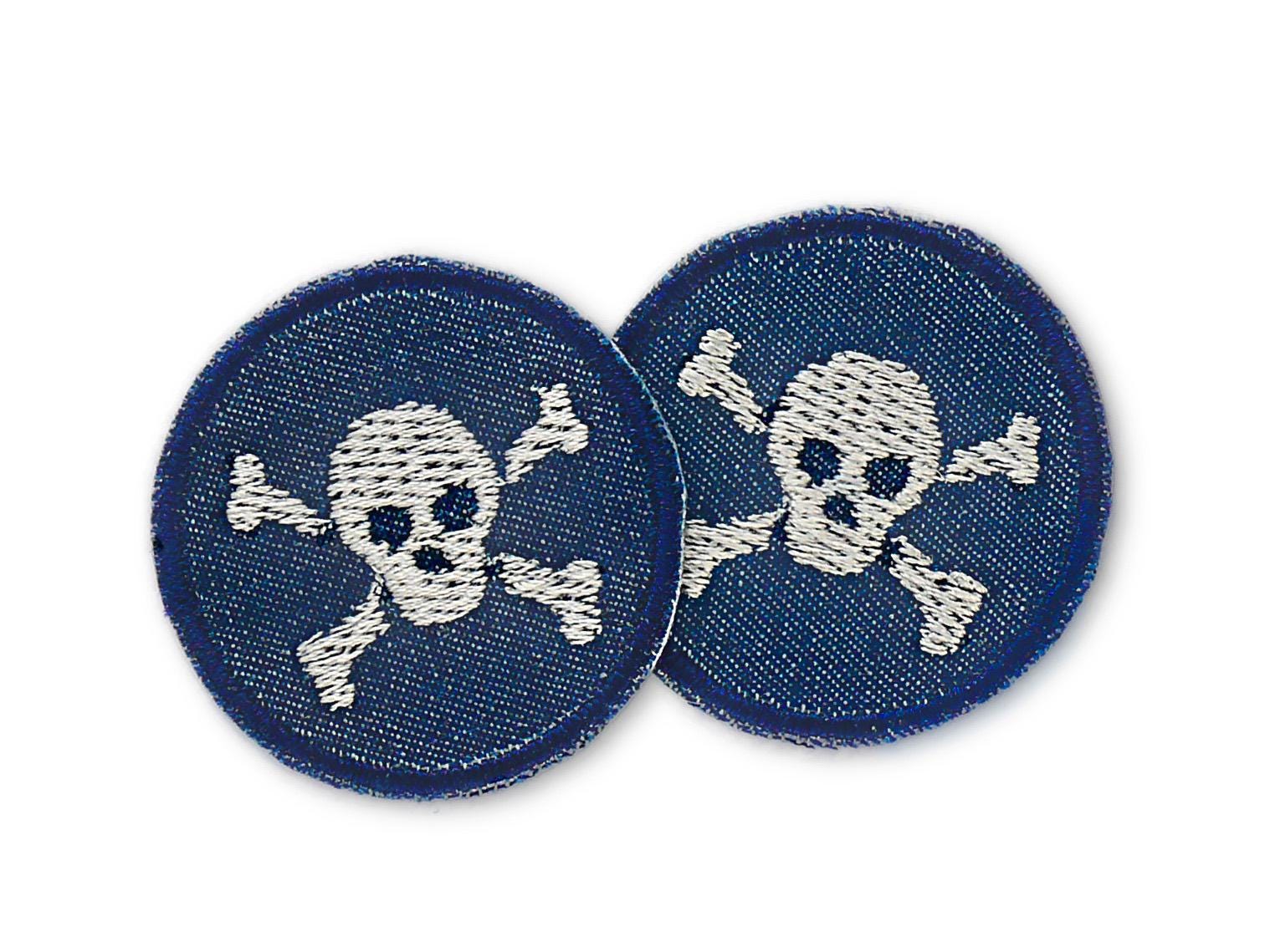 2 Mini Totenkopf Flicken, 4 cm, Kleine Piraten Aufnäher Zum Aufbügeln von Piratenbande
