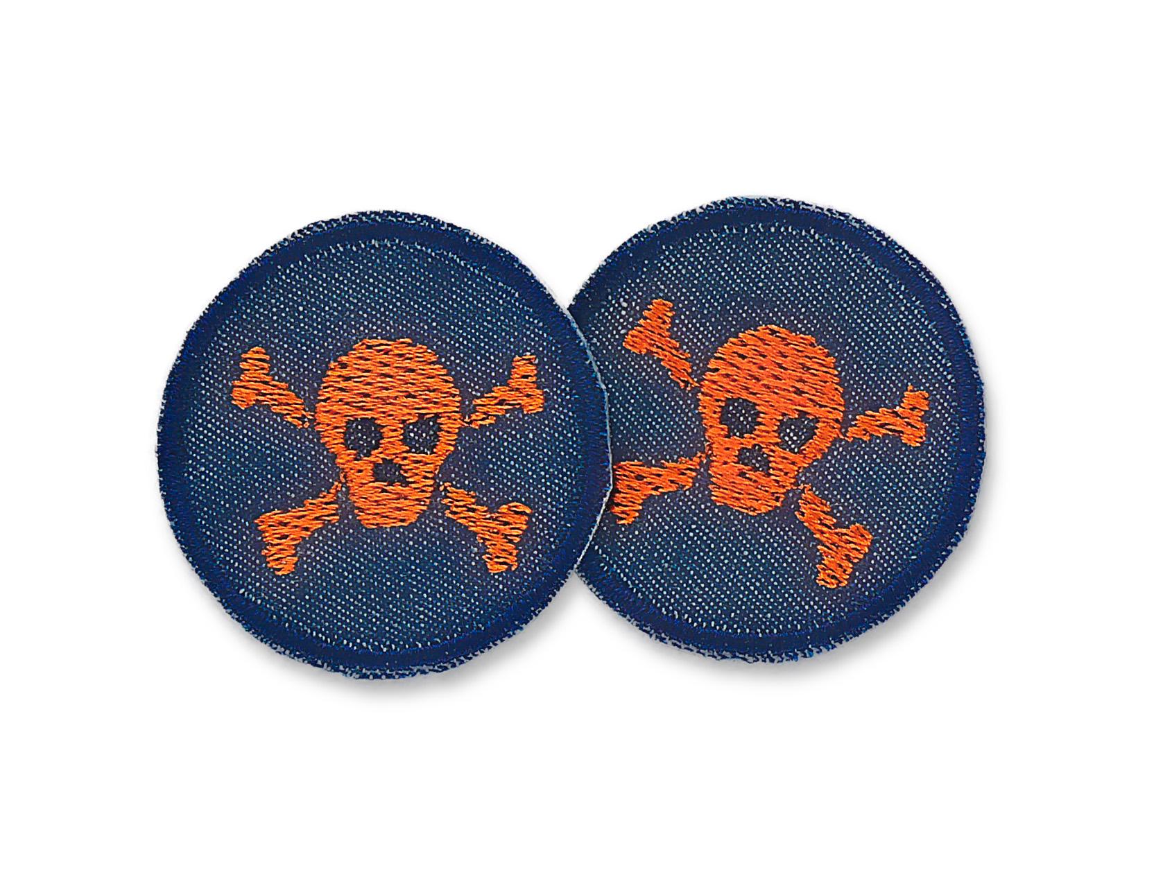 2 Mini Totenkopf Orange Aufnäher Zum Aufbügeln, 4cm, Gestickte Piraten Bügelflicken Für Jeans 2 Mini Totenkopf Orange Aufnäher Zum Aufbügeln, 4cm, Gestickte Piraten Bügelflicken Für Jeans von Piratenbande