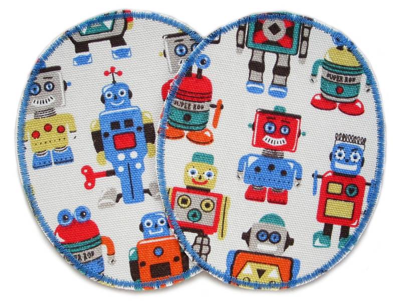 2 Xl Roboter Flicken Zum Aufbügeln, 10X12 cm, Robuste Knieflicken Bügelflicken von Piratenbande