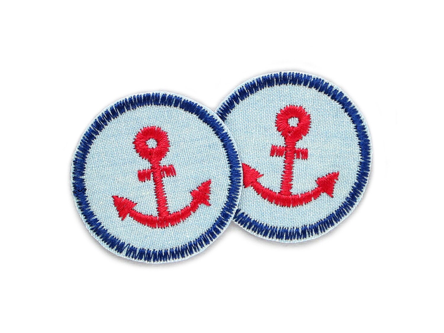 Set 2 Mini Anker Jeansflicken Gestickt, 4 cm, Maritime Aufnäher, Flicken Zum Aufbügeln von Piratenbande