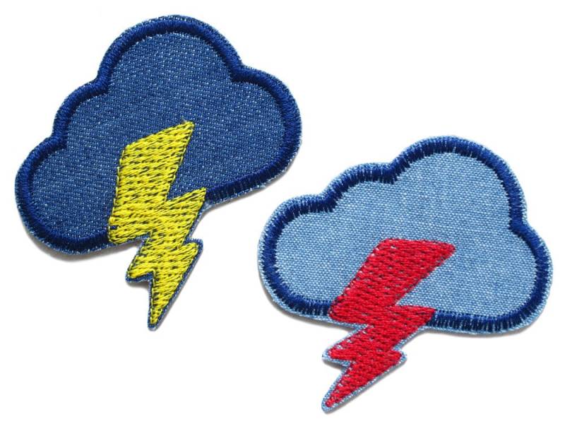Wolke Blitz Aufnäher Zum Aufbügeln, 5, 5 cm, Regenwolke Bügelbild Aufbügler, Jeansflicken Wolkenblitz von Piratenbande