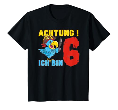 Kinder Piraten Geburtstag 6 Jahre Papagei Pirat Kostüm Kinder T-Shirt von Piratenkostüm 6 Geburtstag Geschenk Jungen Mädchen