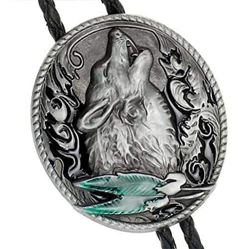 Bolo Tie Heulender Wolf mit Federn im Western Style von Piratenladen