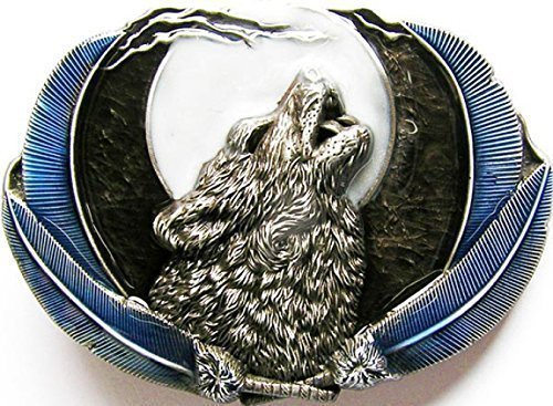 Piratenladen Buckle Wolf bei Vollmond, blau - Gürtelschnalle von Piratenladen