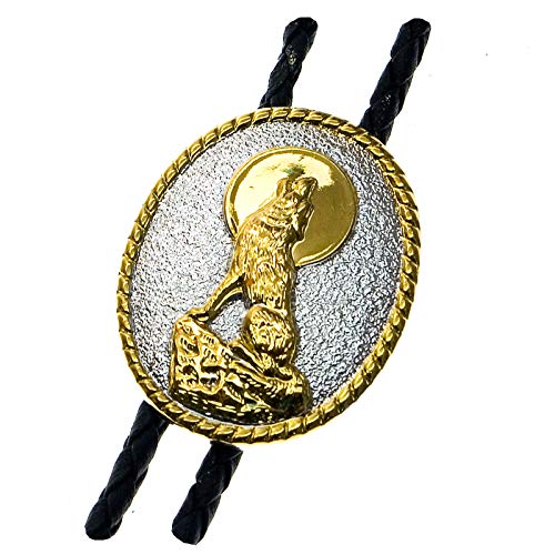 Piratenladen Bolotie Heulender Wolf, Gold-Chrom, Bolo Tie, Western Krawatte von Piratenladen