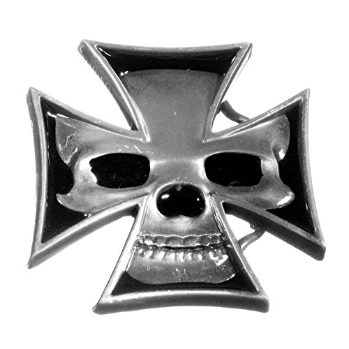 Piratenladen Buckle mit Totenkopf in eisernem Kreuz, Gothic, Punk - Gürtelschnalle von Piratenladen