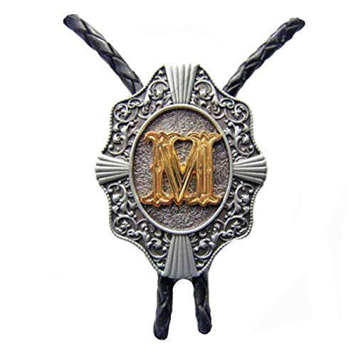 Piratenladen Western Bolo Tie mit Buchstabe M, 24 ct Goldauflage, Bolotie von Piratenladen