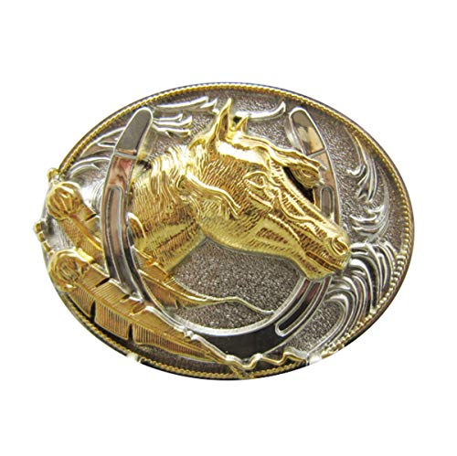 Piratenladen Western Buckle Pferd und Hufeisen, Versilbert/Vergoldet, Gürtelschnalle von Piratenladen