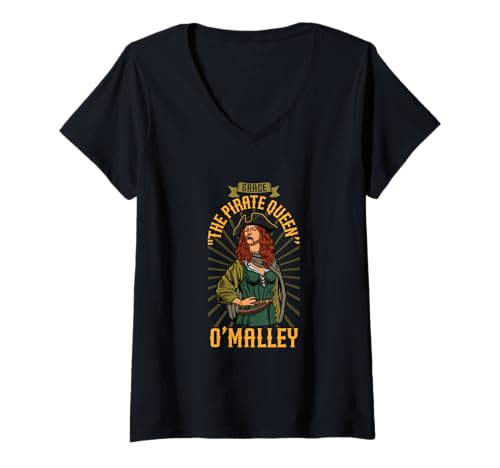 Damen Irische Piratin - Grace O'Malley T-Shirt mit V-Ausschnitt von Piratenporträt Designs