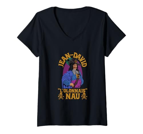 Damen L’Olonnois - Jean-David Nau T-Shirt mit V-Ausschnitt von Piratenporträt Designs