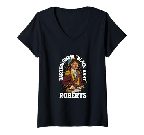 Damen Piratenlegende - Black Bart Roberts T-Shirt mit V-Ausschnitt von Piratenporträt Designs