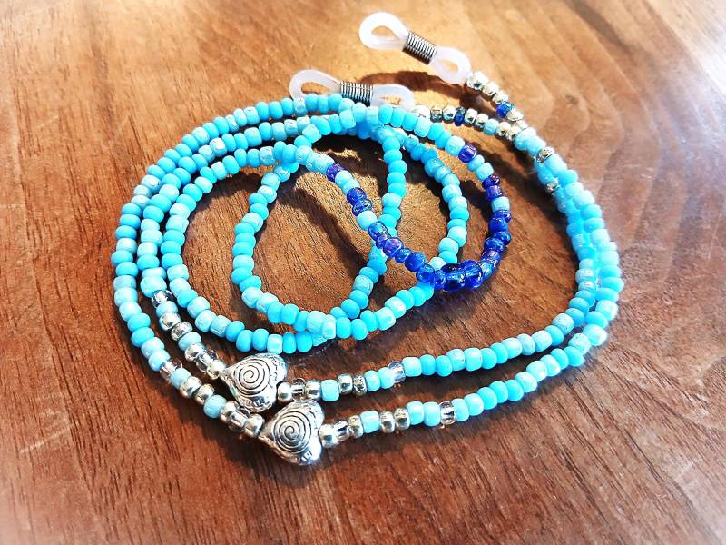 Surfer Brillenkette - Tropisch Kette Brille Türkis Silber Blau Herz Perlen Boho Saatperlen Maskenkette Miyuki Ethno Modeschmuck Maritim von Ammerseeperle