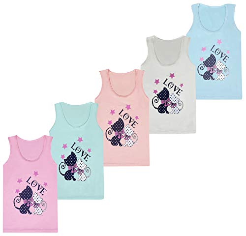 LOREZA ® 5 Stück Mädchen Baumwolle Unterhemden Tank Top Kinder - 152-158 (12-13 Jahre) - Modell 2 von LOREZA