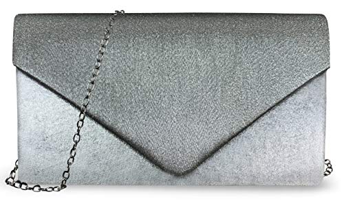 PiriModa Damen Abendtasche Glitzer Clutch Envelope Tasche kleine Handtasche Umhängetasche (Silber) von PiriModa