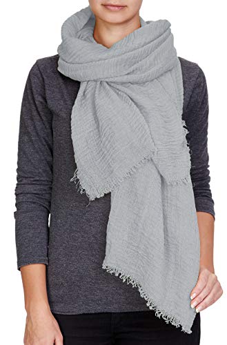 PiriModa Damen Uni Herren XXL Schal 200x100cm Halstuch Tuch Stola Schultertuch Baumwolle Grau von PiriModa