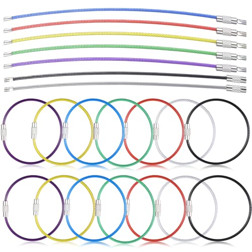 Piriuuo 14 Stück Schlüsselring Drahtseil, 15 x 1,5 cm Farbige Stahldraht Keychain mit Drehverschluss Edelstahl Drahtringe Bunt Schlüsselringe für Gepäckanhänger Schlüssel Anhänger von Piriuuo