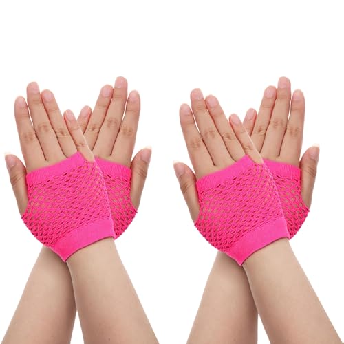 Piriuuo 2 Paar Halloween Netzhandschuhe, Kurz Fischnetz Handschuhe Fingerlose Netzhandschuhe Stretch Mesh Handschuhe Retro Fischnetz Handschuhe80er Jahre Party für Halloween Cosplay Zubehör, Rosenrot von Piriuuo