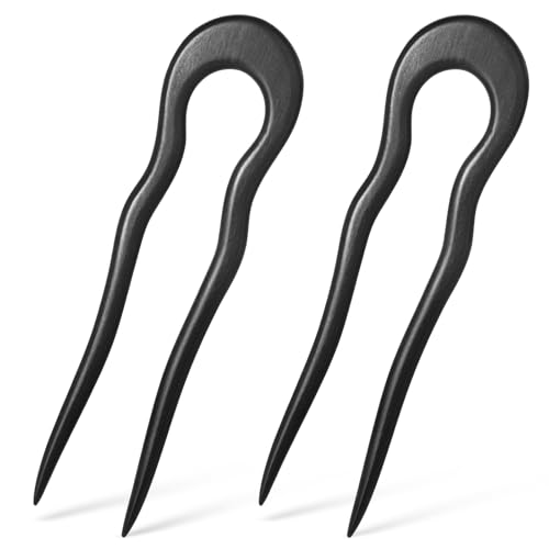 Piriuuo 2 Stück Haargabeln aus Holz, Retro Haarstab U-förmige Haargabeln Förmige Sandelholz Haarnadeln Handgefertigte Französische Haarnadel Seitlicher Haarkamm für langes Haar für Frauen Mädchen von Piriuuo