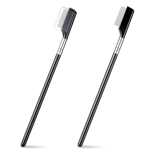 Piriuuo 2 Stück Metall Wimpernkamm, Augenbrauenbürste Wimpern Pinsel Augenwimpern Trenner Wimperntrenner Werkzeug Augen Make up Tool Mascara Applikator Zähne Pflege Pinsel für Mädchen Frauen von Piriuuo