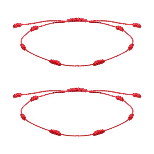 Piriuuo 2 Stück Rotes Armband, Glück 7 Knoten Armband Handgefertigtes Freundschaftsband Tibetisches Glücksarmband Verstellbar RotesArmband Schutz für Männer, Damen und Kinder von Piriuuo