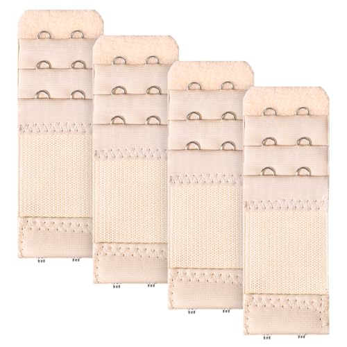Piriuuo 4 Stück BH Verlängerung, 9,7 x 3,2 cm Damen BH-Verlängerer BH Erweiterung 2 Haken 3 Reihen Elastische Unterwäsche Verlängerungsschnalle Weiches Polyester BH Verschluss Verlängerung (Aprikose) von Piriuuo
