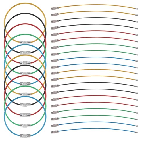 Piriuuo 50 Stück Schlüsselring Drahtseil, 15 x 1,5 cm Edelstahl Schlüsselring Farbige Stahldraht Keychain mit Drehverschluss Weicher Schlüsselringfür Gepäckanhänger, Schlüssel, Anhänger, 5 Farben von Piriuuo
