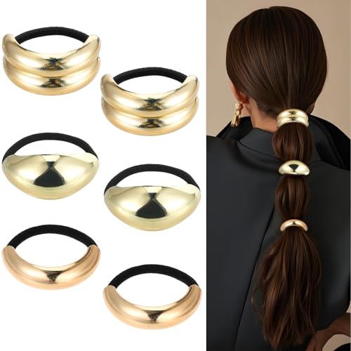Piriuuo 6 Stück Haarmanschetten aus Metall, Pferdeschwanz Haarklammer Goldenes Haargummi Armband Haargummi Halter Mode Elastisches Damen Haar-Accessoire für Frauen und Mädchen Dickes Dünnes Lockige von Piriuuo