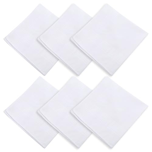 Piriuuo 6 Stück Weiße Herren Taschentücher, Taschentücher aus Bio-Baumwolle Stoff Taschentücher Herren 40 * 40 cm Weiches Taschentuch aus Reiner Baumwolle Kleine Einstecktücher für Frauen und Männer von Piriuuo