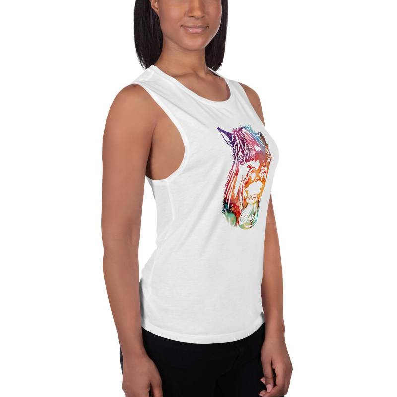 Damen Muscle-Tank-Top Mit Buntem Pferdekopf Damen Muscle-Tank-Top Mit Buntem Pferdekopf von PirouetteHandmade