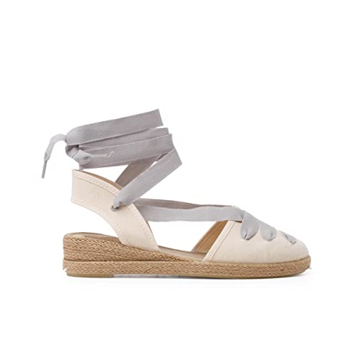 Pisamonas Keilabsatz-Espadrilles Im Goyesca-Stil Mit Bändern Größe 29 Farbe Hellgrau von Pisamonas