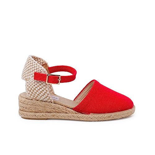 Pisamonas Alpargatas de cuña niña y Mujer Con Hebilla Talla 32 en Color Rojo von Pisamonas