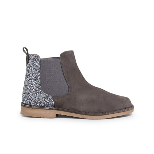 Pisamonas Mädchen Stiefeletten Aus Wildleder Mit Glitzer-Fersenpartie Größe 34 Farbe Grau von Pisamonas