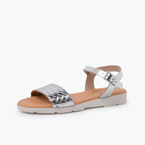 sandalias hebilla pala trenzada PISAMONAS talla 33 en color plata von Pisamonas