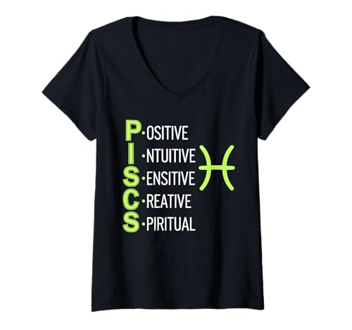 Damen Pisces Tierkreiszeichen Stern Astrologie Geburtstag Horoskop T-Shirt mit V-Ausschnitt Damen Pisces Tierkreiszeichen Stern Astrologie Geburtstag Horoskop T-Shirt mit V-Ausschnitt von Pisces Sternzeichen Geburtstag Horoskop