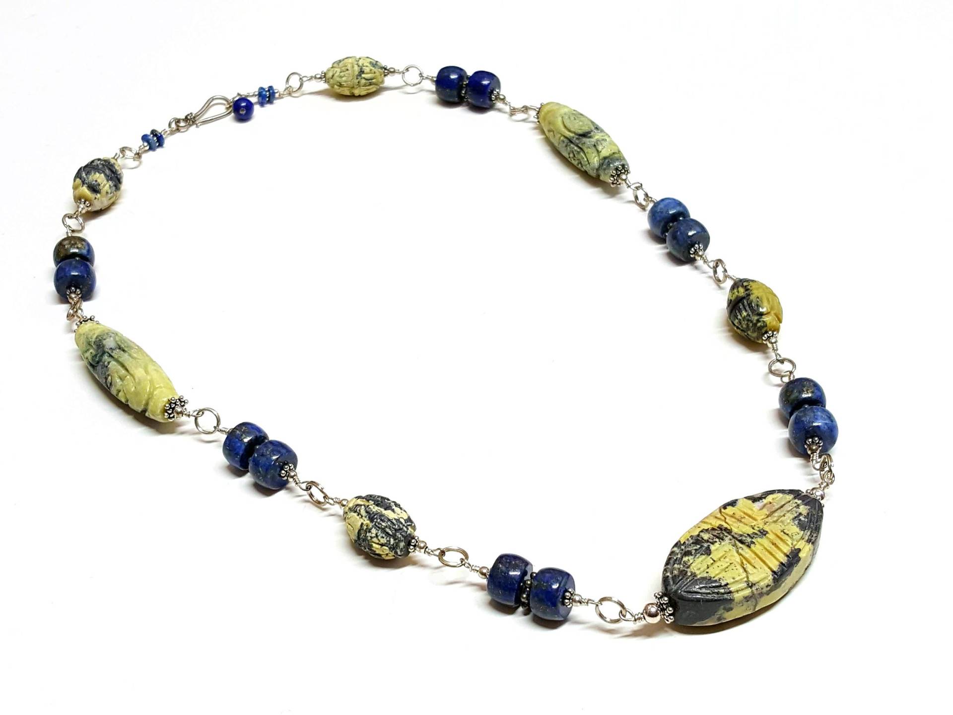 Gelbe Türkis Halskette - Lapis Lazuli Perlen Sterling Silber Edelstein von PiscesGems